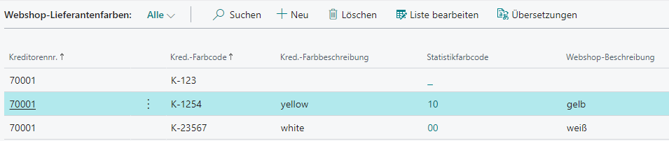 Pflege der Webshop-Lieferantenfarben