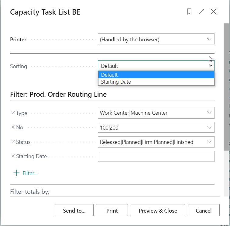 Set filters for Capacity Task List BE