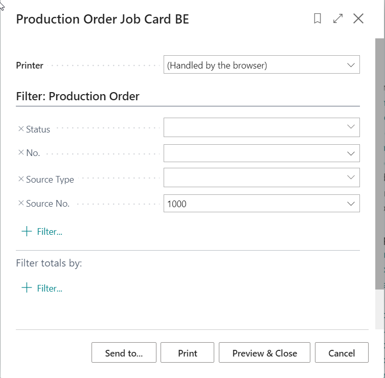 Set filters for Production Order Job Card BE