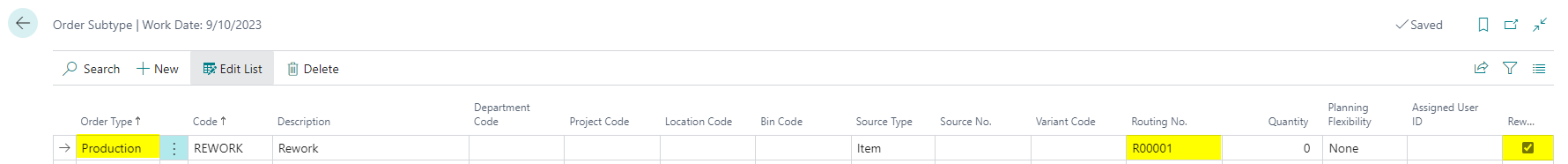 Set up order subtype for rework